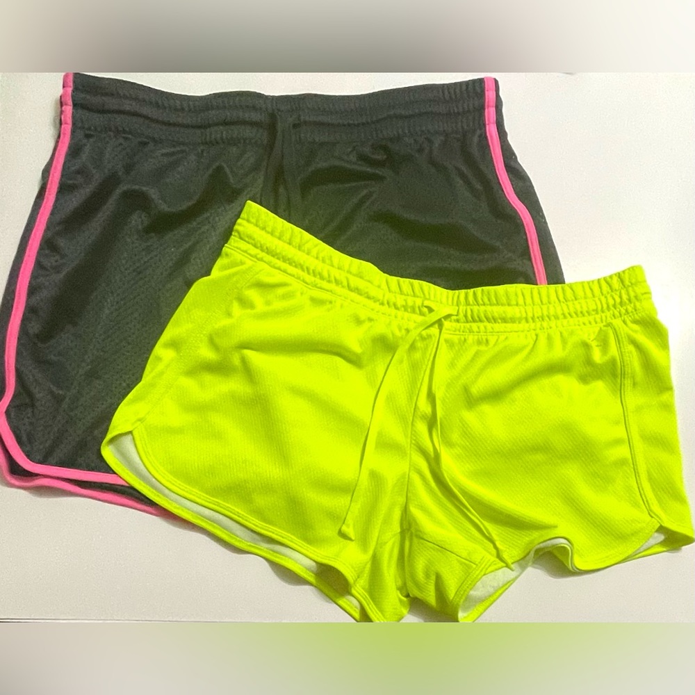 Danskin NOW Large Girls Athletic Shorts Bundle Yellow and Pink/Dark Grey